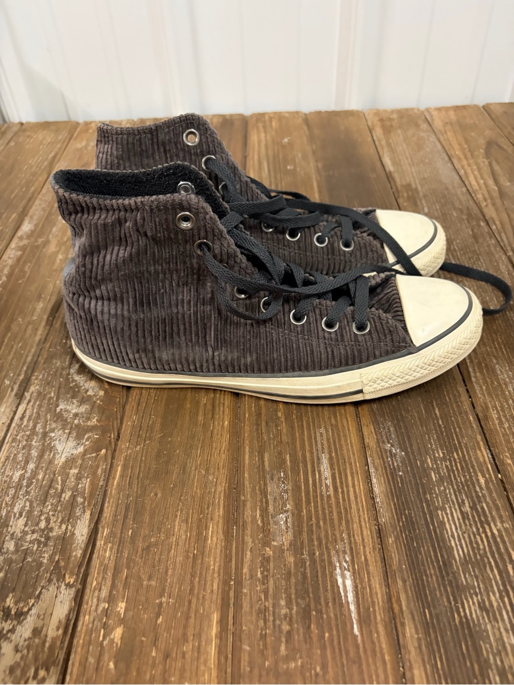 Converse High-Top Corduroy Sneakers in Brown and Cream